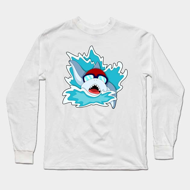 Shark at Swimming with Swimming goggles Long Sleeve T-Shirt by Markus Schnabel